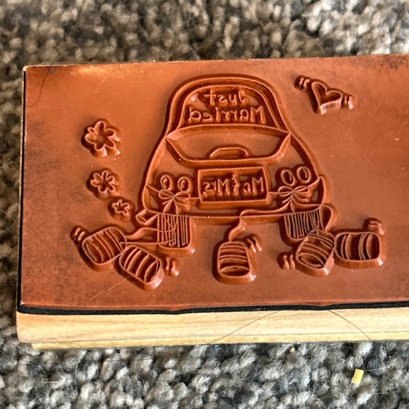 JUST MARRIED MR MRS CAR CANS VINTAGE RUBBER STAMP WESTWATER ENT.CREAKYATTIC - Picture 8 of 8